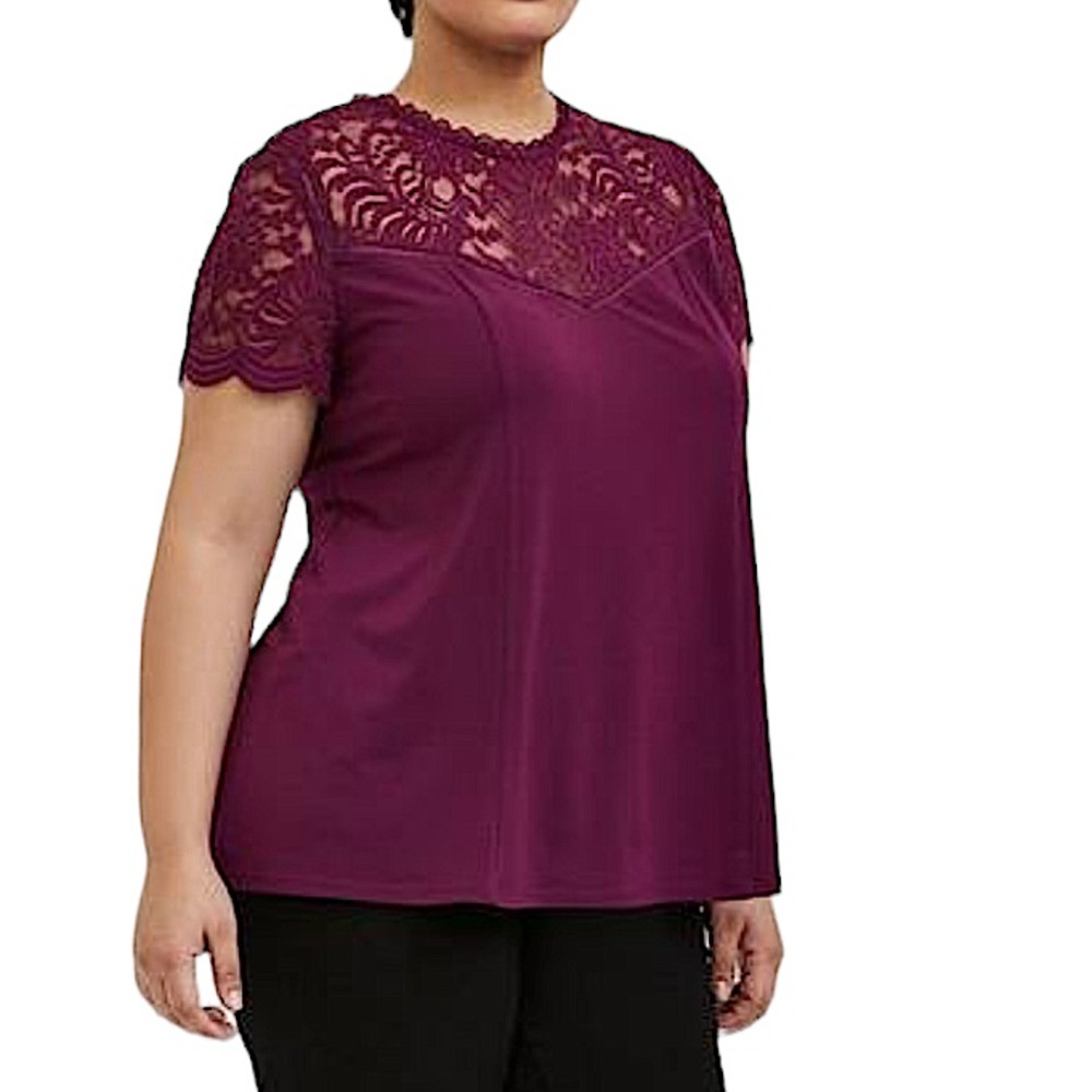 TORRID: NWT Studio Knit Lace Yoke Crew Neck Top - Size 1 / 1X